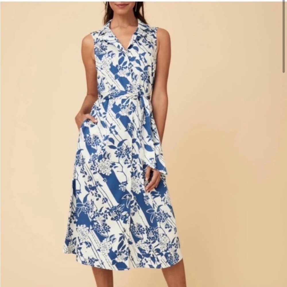 UNTUCKit Sally Floral Print Button Front Tie Waist Dress